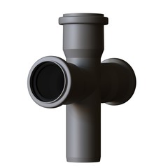 Plastic sewer pipe grey on white background, isolated. 3D rendering of excellent quality in high resolution. It can be enlarged and used as a background or texture.