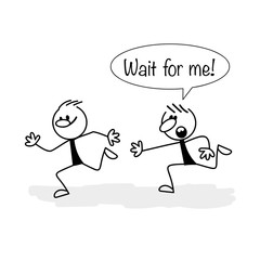 Vector illustration. Stick figure. Wait for me.