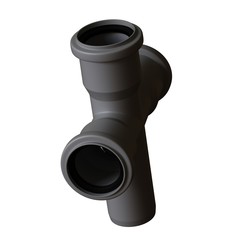 Plastic sewer pipe grey on white background, isolated. 3D rendering of excellent quality in high resolution. It can be enlarged and used as a background or texture.