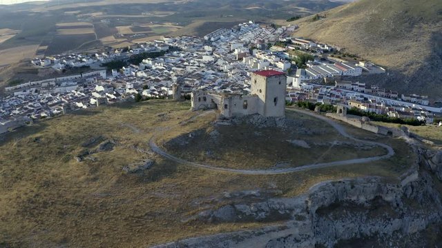 Beautiful Castle ruins in a mountain, in south of Spain. Drone footage