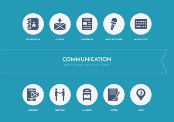 10 communication concept blue icons