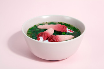 fingers soup pink background
