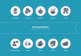 10 ecommerce concept blue icons