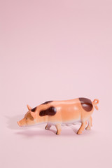 pig plastic figurine pink background