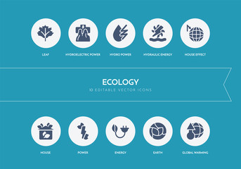 10 ecology concept blue icons