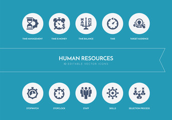 10 human resources concept blue icons