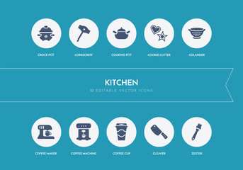 10 kitchen concept blue icons