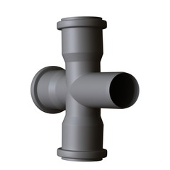 Plastic sewer pipe grey on white background, isolated. 3D rendering of excellent quality in high resolution. It can be enlarged and used as a background or texture.