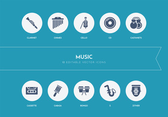 10 music concept blue icons