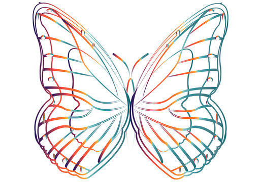 Dibujo de una mariposa hecho con trazos de colores.