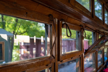 window of old railway carriage