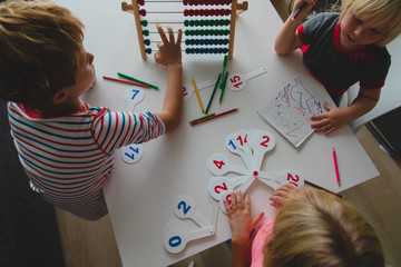 kids learning numbers, abacus calculation, children study math