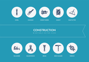 10 construction concept blue icons