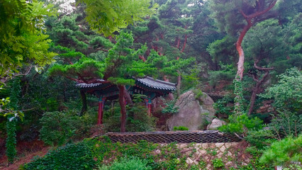 Bukhansan National Park with buddhist temple in a green park in South Korea, Seoul