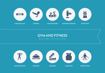 10 gym and fitness concept blue icons