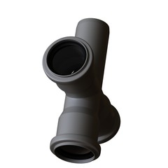 Plastic sewer pipe grey on white background, isolated. 3D rendering of excellent quality in high resolution. It can be enlarged and used as a background or texture.