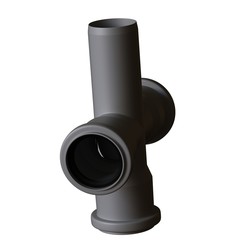 Plastic sewer pipe grey on white background, isolated. 3D rendering of excellent quality in high resolution. It can be enlarged and used as a background or texture.