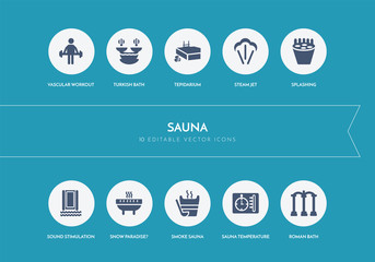 10 sauna concept blue icons