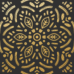 Beautiful Golden Hand Drawn Mandala Tile. Ornamental Background. Vector Decoration.
