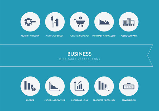 10 business concept blue icons