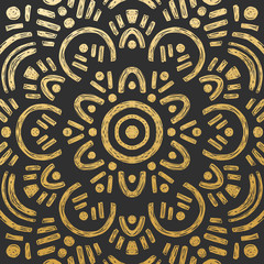 Beautiful Golden Hand Drawn Mandala Tile. Ornamental Background. Vector Decoration.