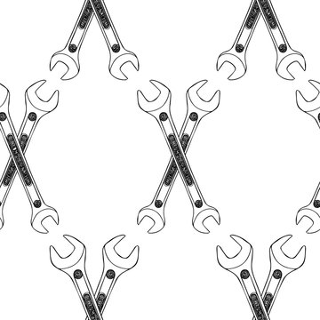 Seamless pattern with the images of open-end wrench.Suitable for wrapping paper, wallpaper, cases for devices.