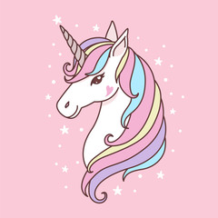 Cute white unicorn head vector  illustration pink color tone