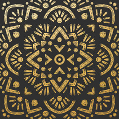 Beautiful Golden Hand Drawn Mandala Tile. Ornamental Background. Vector Decoration.