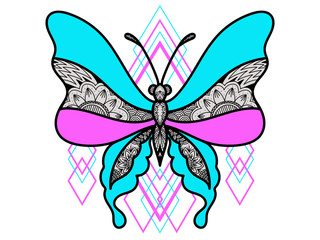 vector butterfly blue pink on a white background geometric