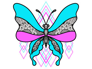 vector butterfly blue pink on a white background geometric