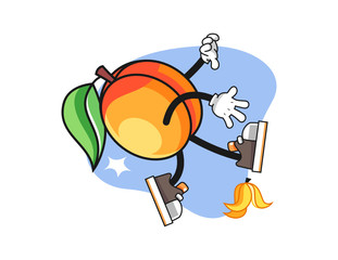 Apricots slip on banana peel mascot design vector. Cartoon character illustration for business, t shirt, sticker.