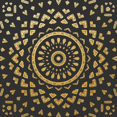 Beautiful Golden Hand Drawn Mandala Tile. Ornamental Background. Vector Decoration.