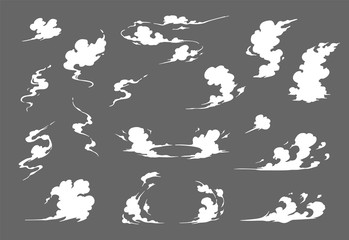 Smoke illustration set  for special effects template. Steam clouds, mist, fume, fog, dust, or  vapor  2D VFX Clipart element for animation - obrazy, fototapety, plakaty