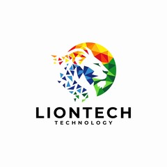 Lion Head Technology Logo Design Vector Illustration