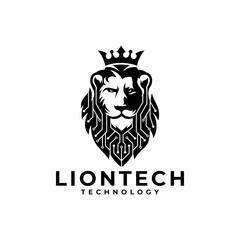 Lion Head Technology Logo Design Vector Illustration