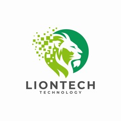 Lion Head Technology Logo Design Vector Illustration