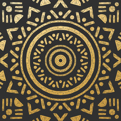 Beautiful Golden Hand Drawn Mandala Tile. Ornamental Background. Vector Decoration.