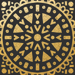 Beautiful Golden Hand Drawn Mandala Tile. Ornamental Background. Vector Decoration.