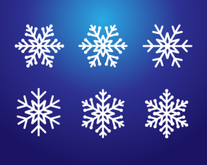 Obraz premium Winter blue christmas frost snowflakes isolated silhouette symbol. Snowflake vector set line icon in white color