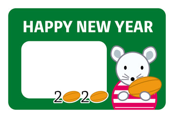 Fototapeta premium 年賀状、年賀状2020、2020、ネズミ、子年、ラグビー、はがきテンプレート、横書き、フォトフレーム