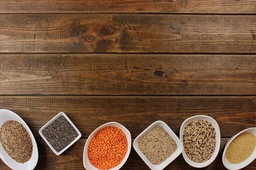 super-food in bowls on wood