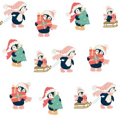 Seamless pattern with penguins