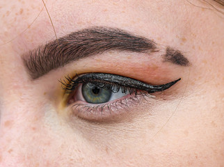 Makeup female eye and eyebrow make-up close-up