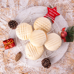 Traditional american Christmas cookies biscuits Melting Moments. Christmas New Year ornament decorations.