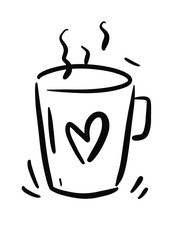 Tea, Cup, Coffee. Illustration Hand Drawn Brush. Flat, Icon, Sign, Symbol, Object, Graphic Design, Element