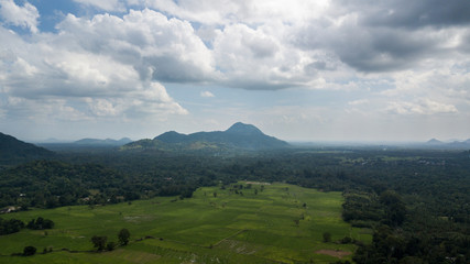 Ariel view of southern Sri Lanka with the central mountain range in view
