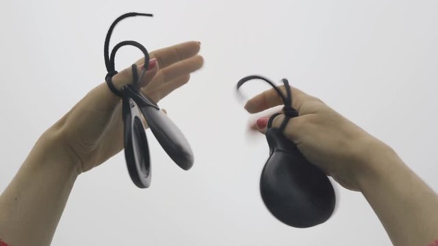 Spanish castanets in the hands.girl dancing flamenco