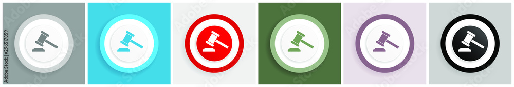 Aufkleber auction icon set, colorful flat design vector illustrations in 6 options for web design and mobile a