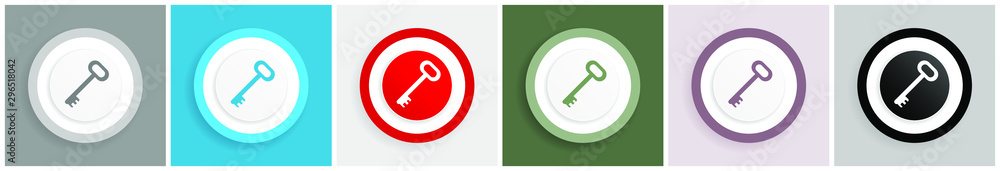 Poster Key icon set, colorful flat design vector illustrations in 6 options for web design and mobile applications