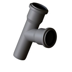 Plastic sewer pipe grey on white background, isolated. 3D rendering of excellent quality in high resolution. It can be enlarged and used as a background or texture.